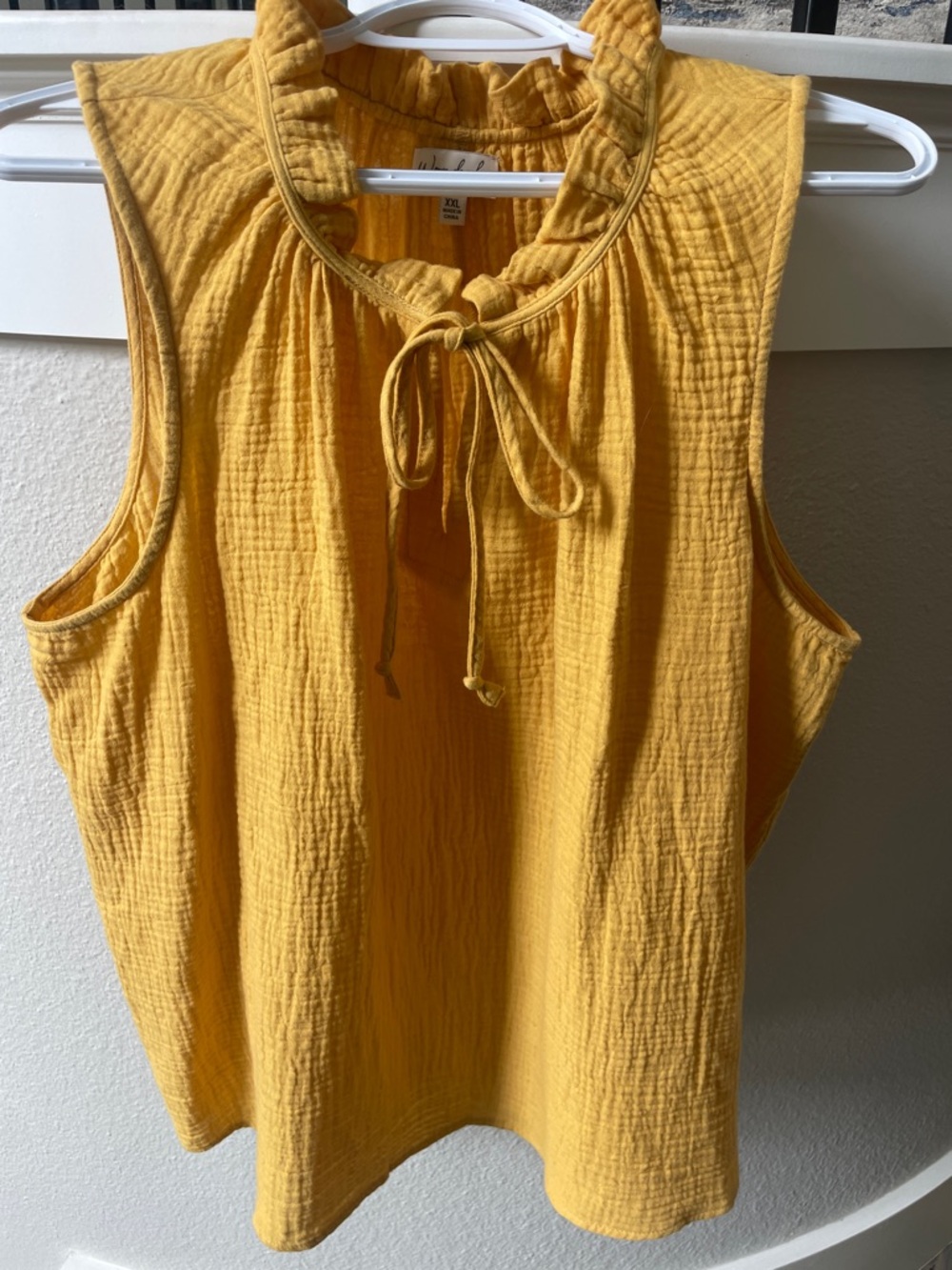 Sleeveless Ruffle-Neck Tie-Front Top - Yellow